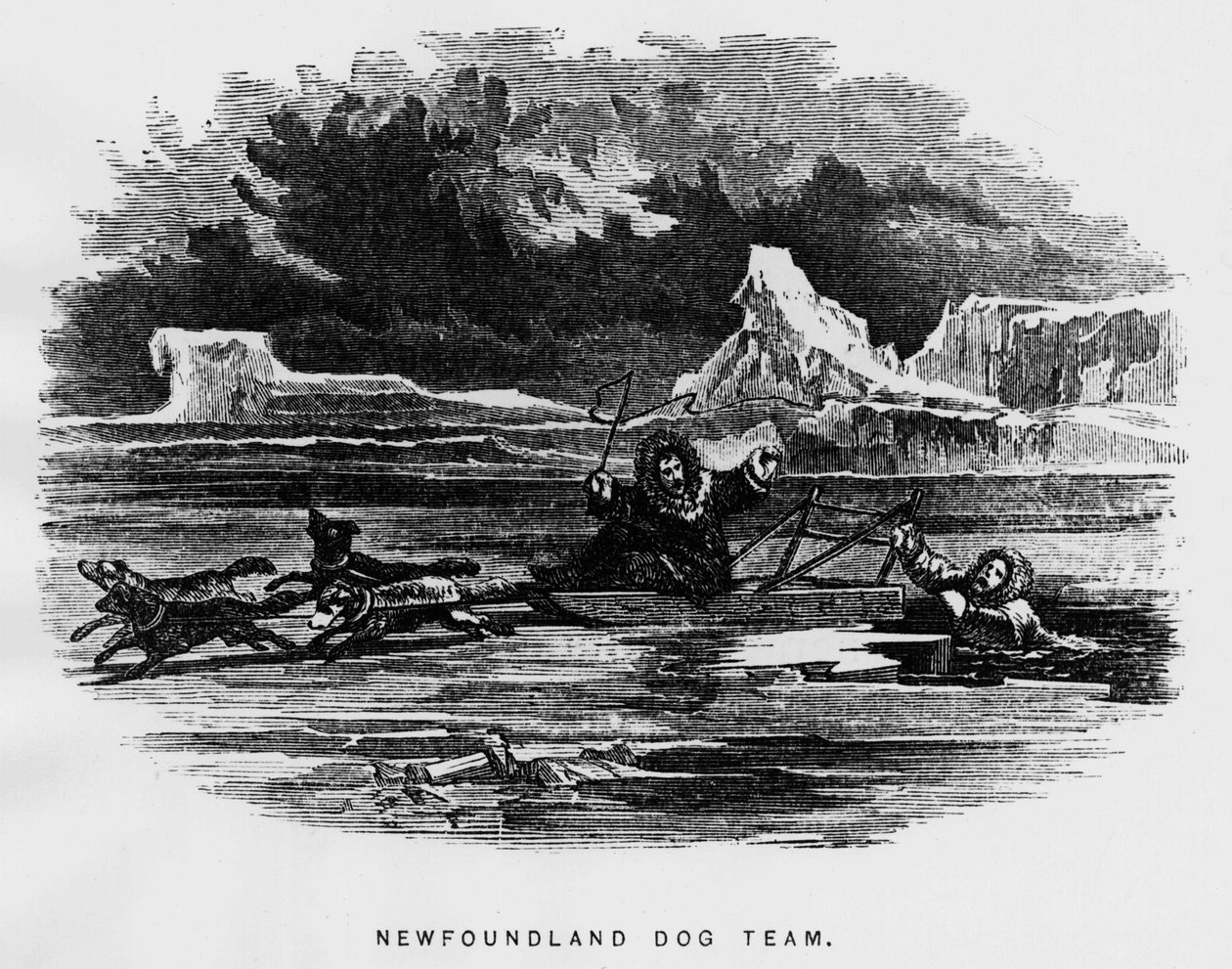 North pole: sled dog hovering a man falls through the ice - Elisha Kent Kane, Arctic Explorations in the years 1853-1855, Philadelphia, Childs and Peterson by Unknown artist