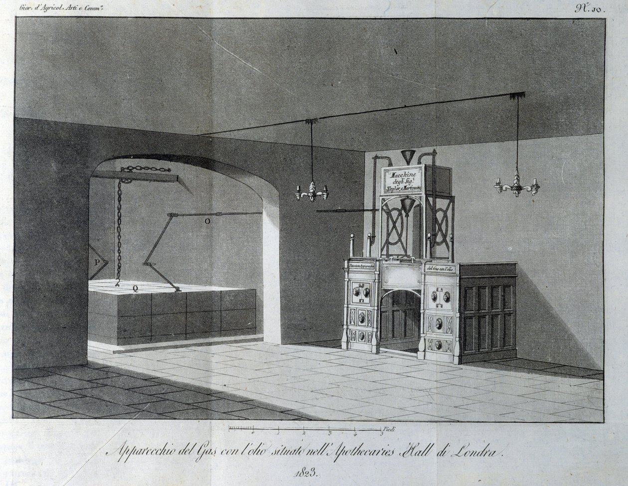 Oil gas apparatus located at the Apothicaries Hall in London. Plate taken from Revue d