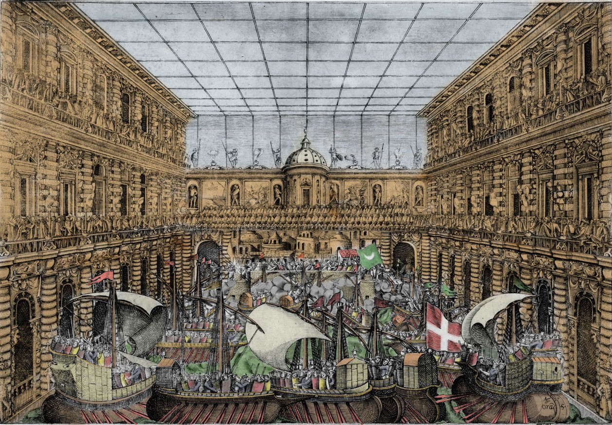 Orazio Scarabelli, Naval Battle Show (naumachia) rises in the courtyard of the Palazzo Pitti in Florence by Unknown artist