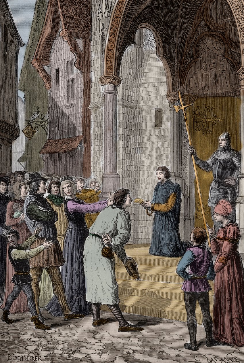 Perkin Warbeck (c.1474-1499) Flemish Impostor; Professing to Be Richard, Duke of York, Second Son of Edward IV - Reading His Confession Outside Westminster Hall, London by Unknown artist