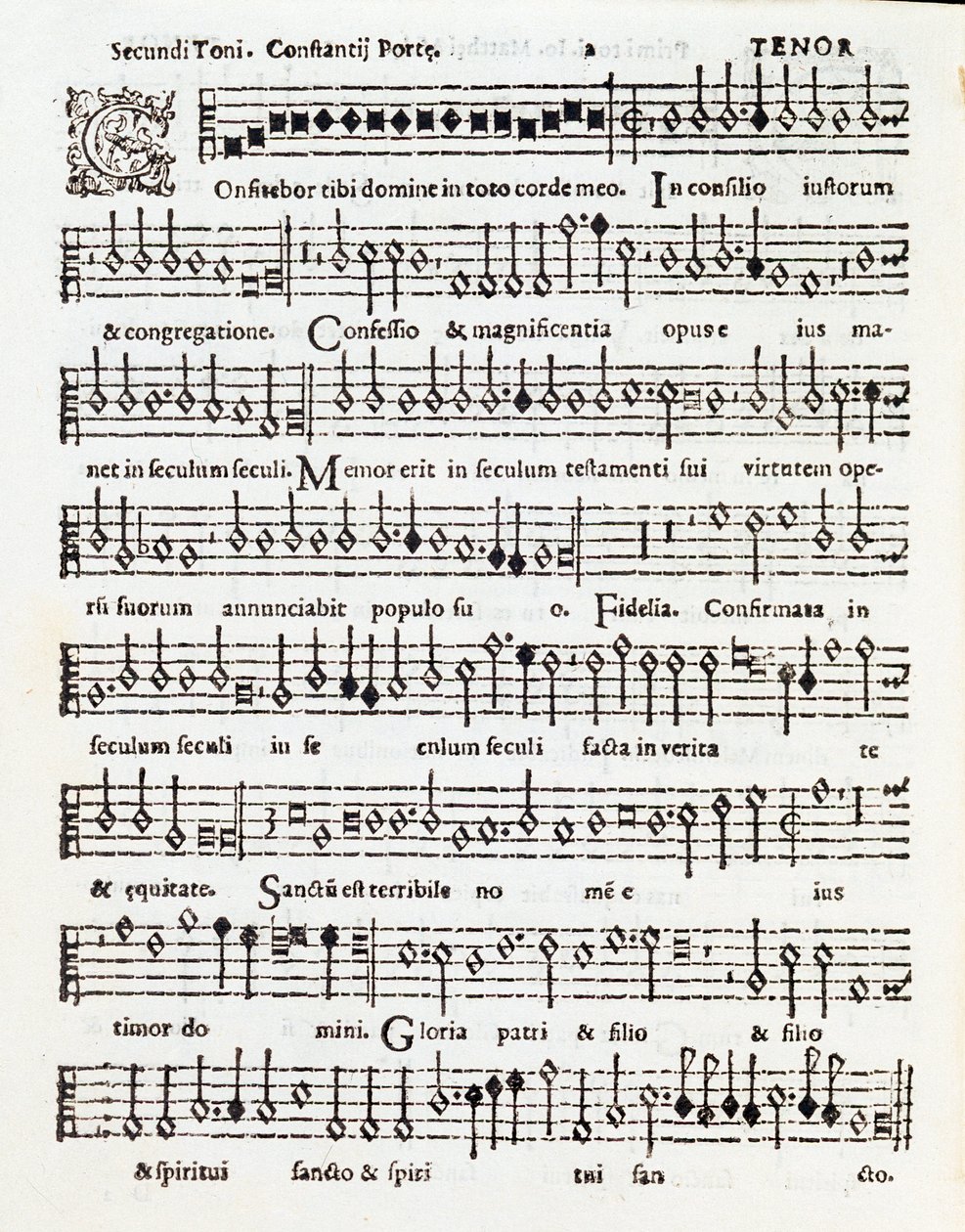 Page of Musical Score of Confitebor Tibi Domine Psalm Dedicated to Palestrina by Costanzo Porta by Unknown artist