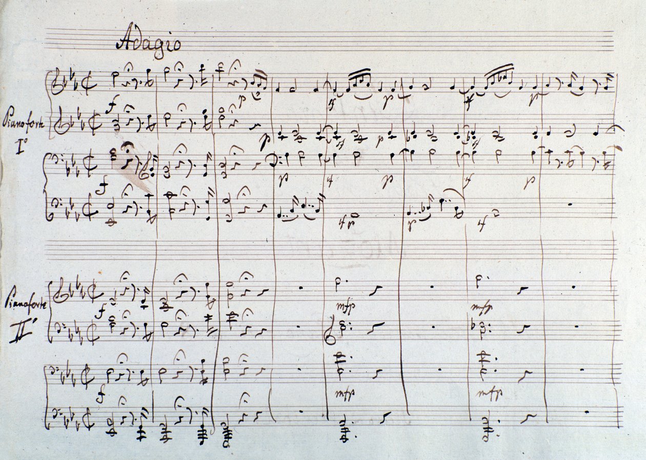 Page of the symphony reduced to two pianos and eight hands of Die Zauberflote, opera by Mozart, Lichtenthal version by Unknown artist