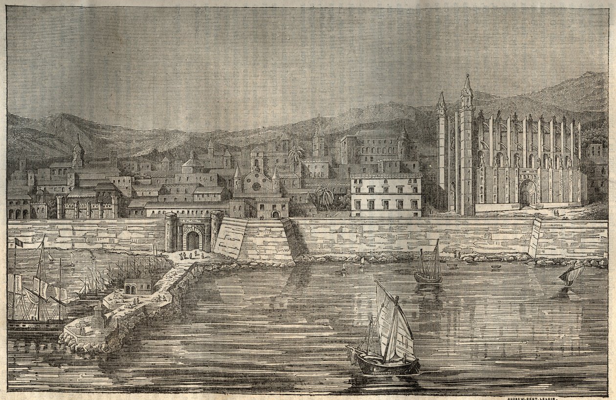 Palma de Majorca, Mallorca, Balearic Islands - engraving 1837 by Unknown artist