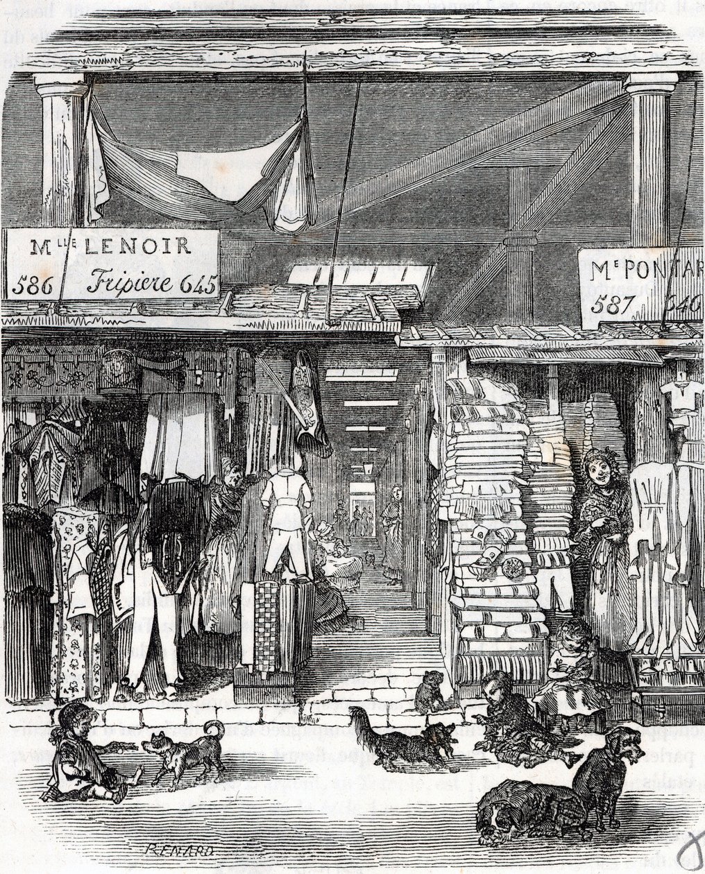Paris 3rd arrondissement - Carre de Flore: linen in the Carreau du Temple in the 19th century - Engraving in Tableau-de-Paris by Edmond Texier by Unknown artist
