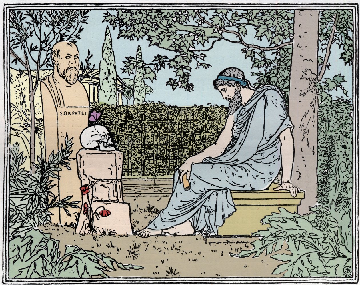 Plato Meditating on Immortality Before Socrates, the Butterfly, Skull ...