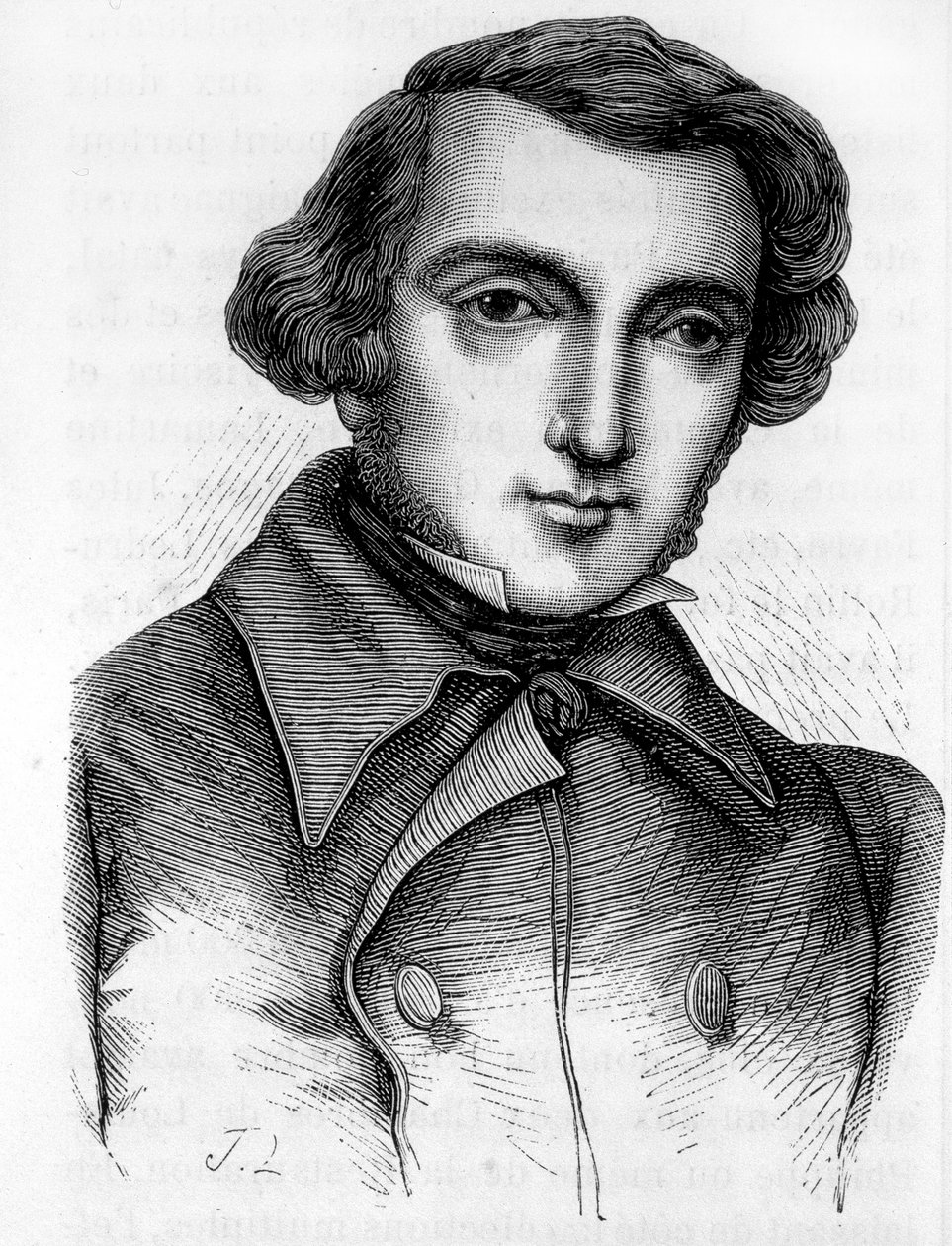 Portrait of Alexis de Tocqueville (1805-1859), French historian and politician. Engraving 19th century by Unknown artist
