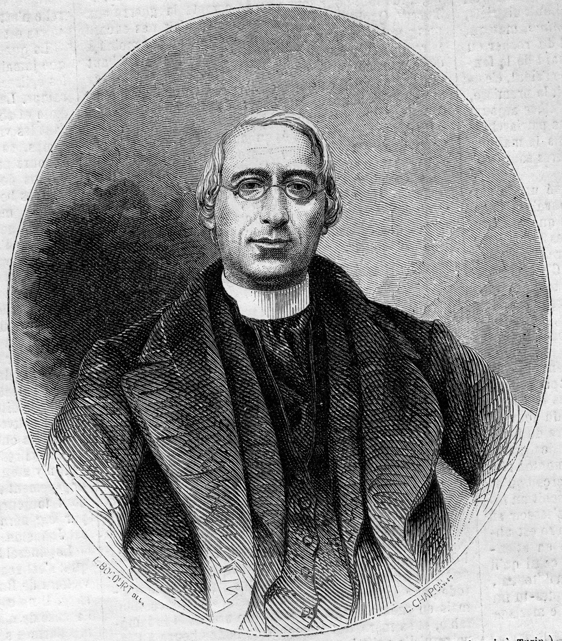 Portrait of Carlo Passaglia (1812-1887), Italian churchman, partisan of the unity of Italy. Engraving in 