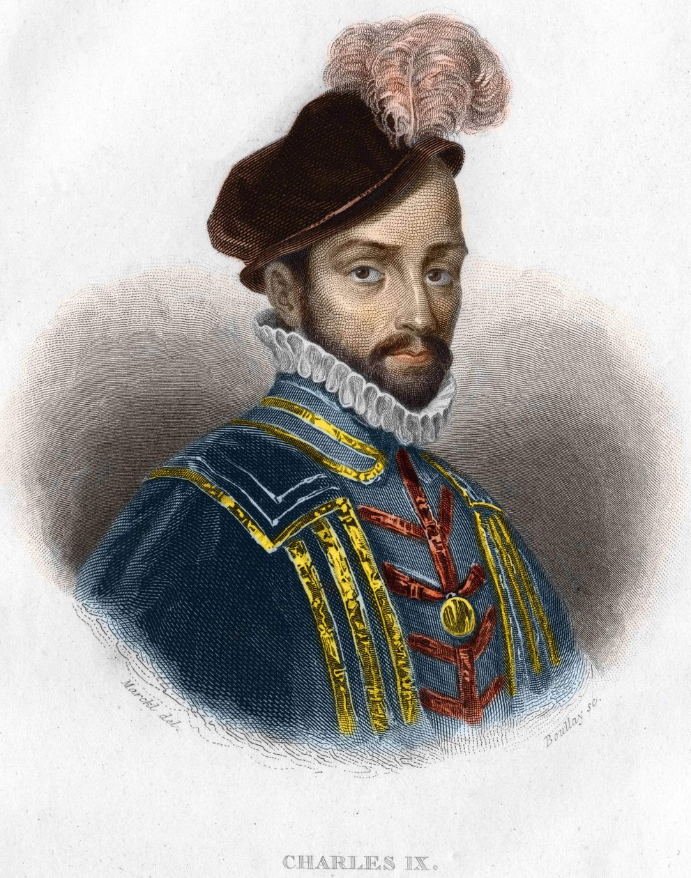Portrait of Charles IX (1550-1574), King of France. Engraving 19th Century by Unknown artist