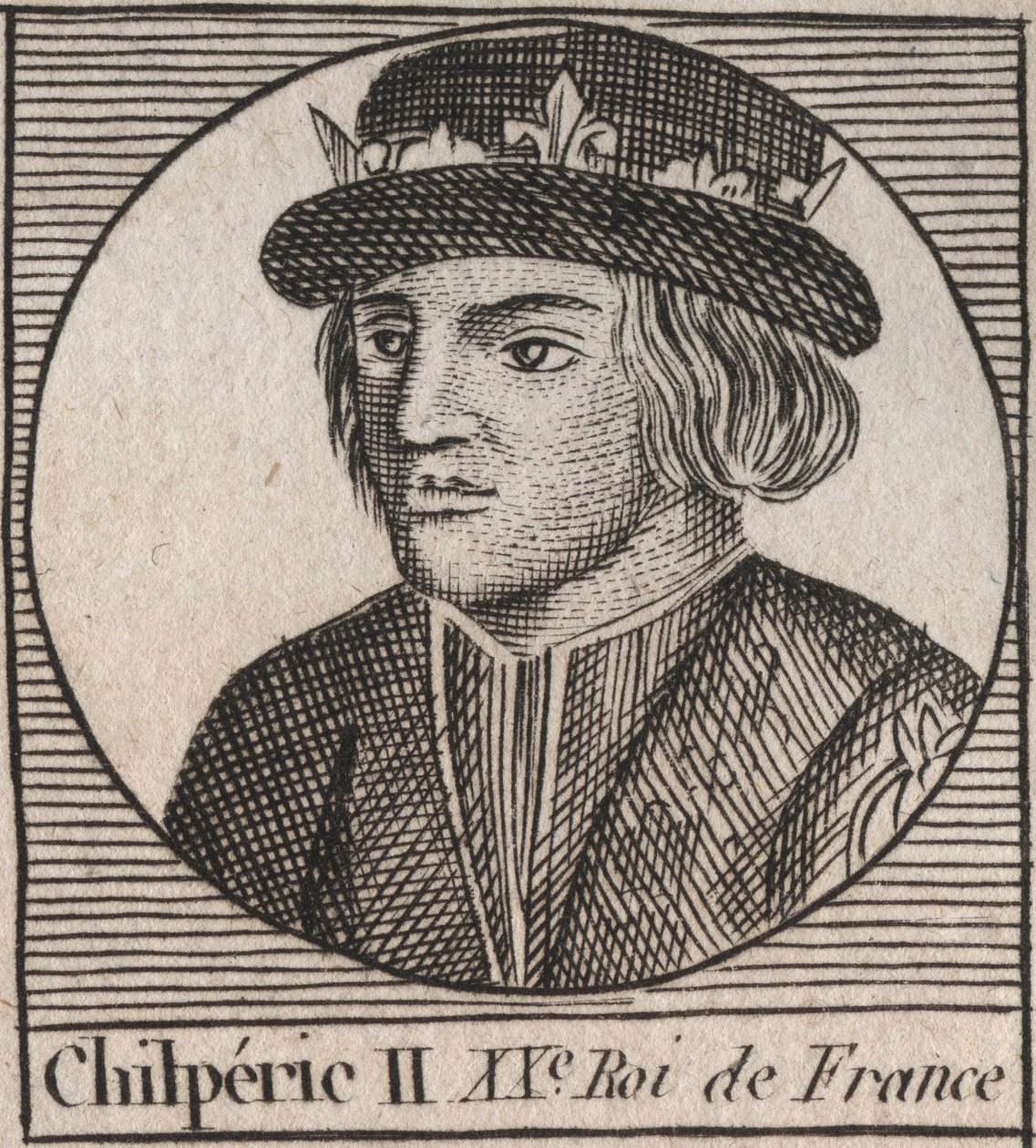 Portrait of Chilperic II (c. 670 - 721), King of Neustria - CHILPERIC II king of the Franks - engraving from Instruction sur l