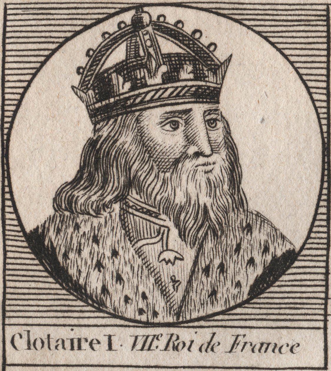 Portrait of Clothaire I (497 - 561), King of Neustria and King of the Franks - engraving from “Instruction sur l