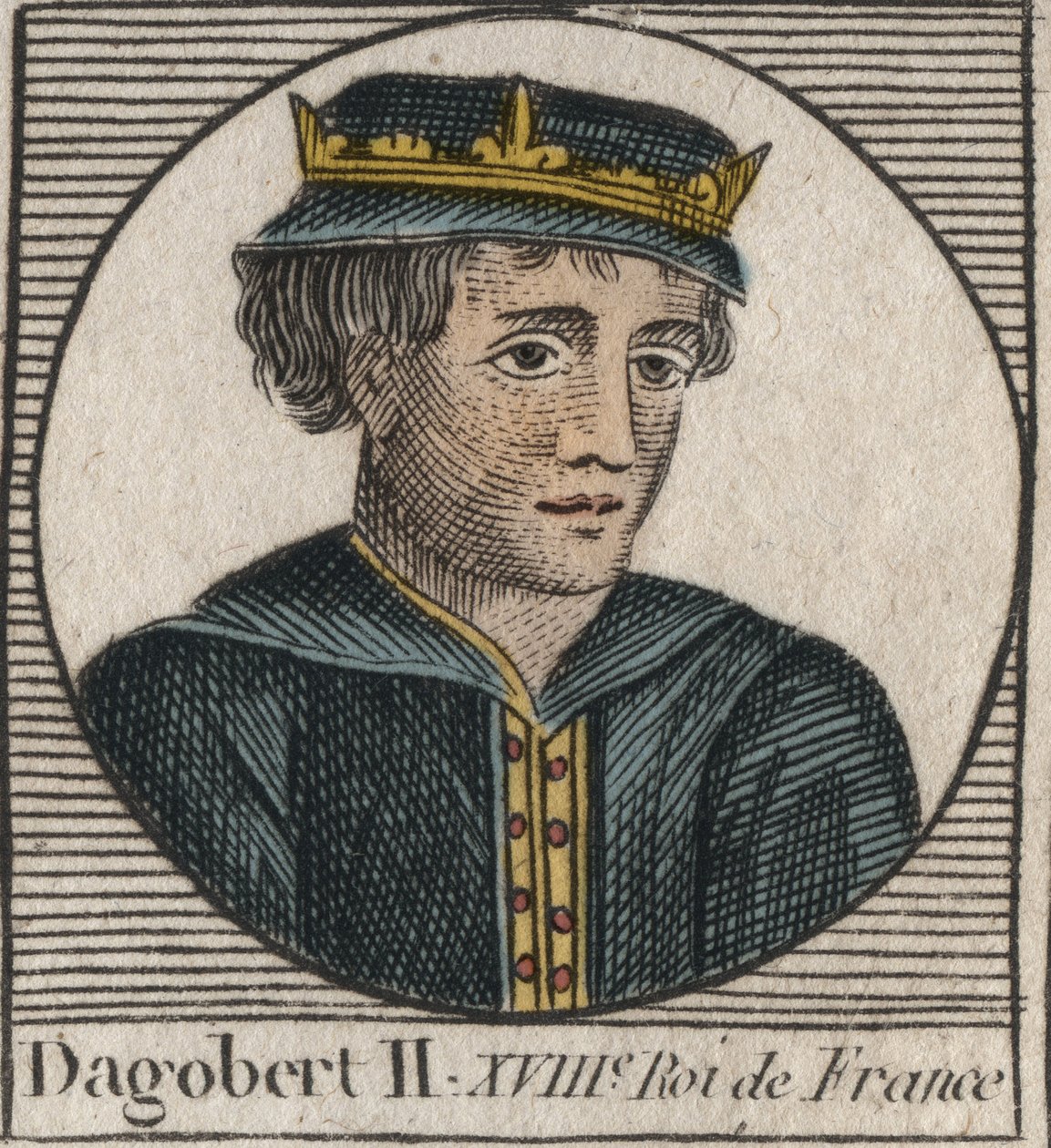 Portrait of Dagobert II, King of the Francs from 711 to 716 - engraving from 