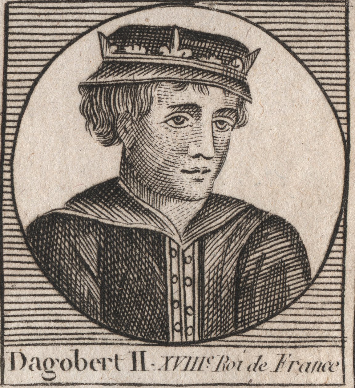 Portrait of Dagobert II, King of the Franks (676-679) - engraving from “Instruction sur l