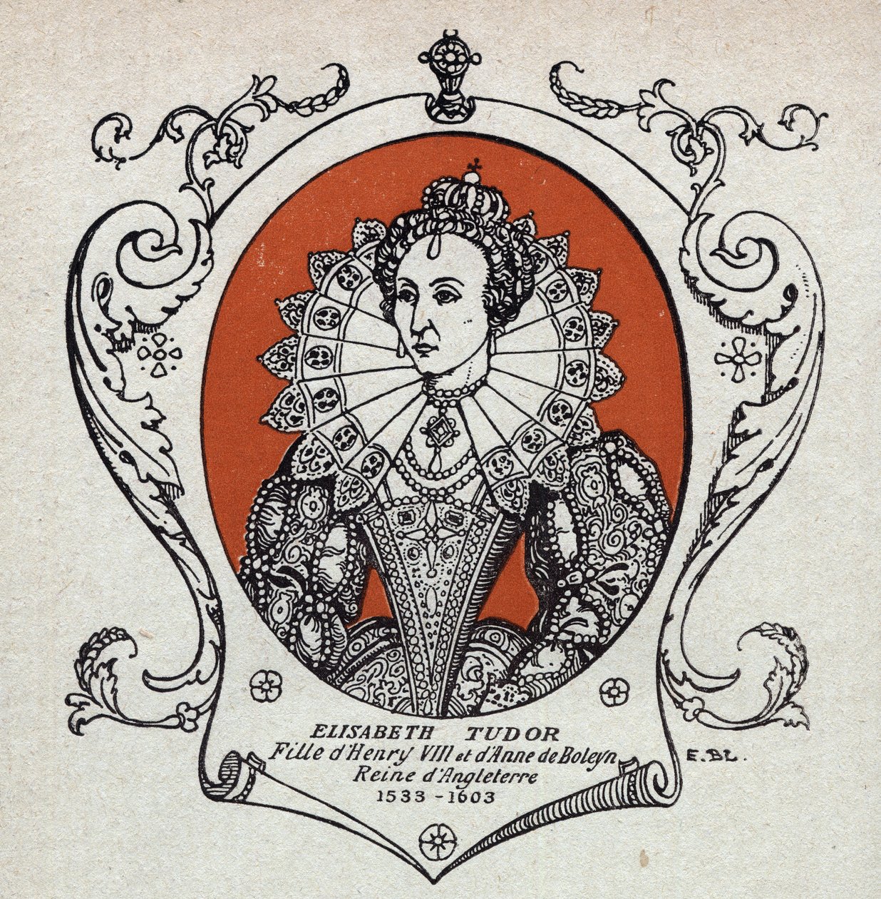Portrait of Elizabeth I or Elizabeth Tudor (1533-1603), Queen of England and Ireland, Engraving from 1914 by Unknown Artist