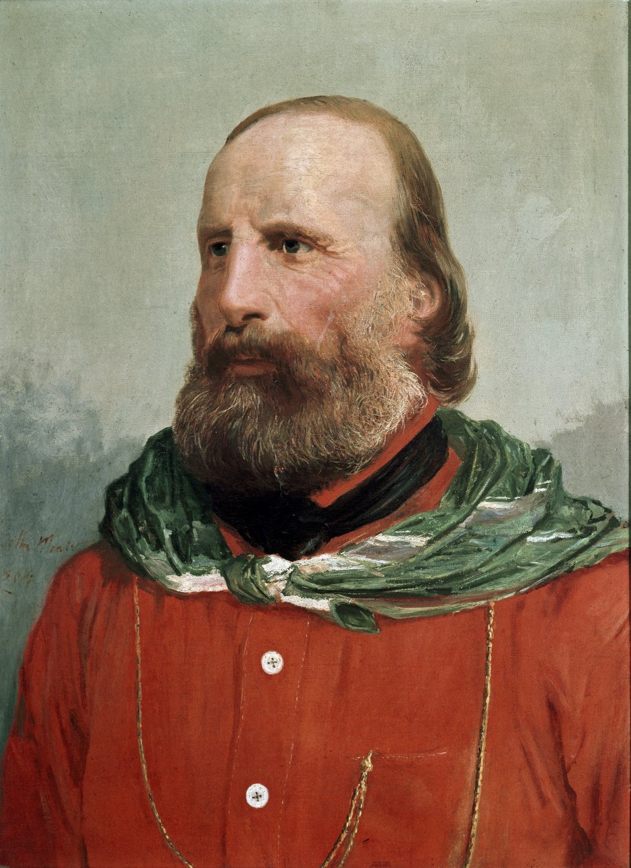 Portrait of Giuseppe Garibaldi in a red shirt by Unknown Artist