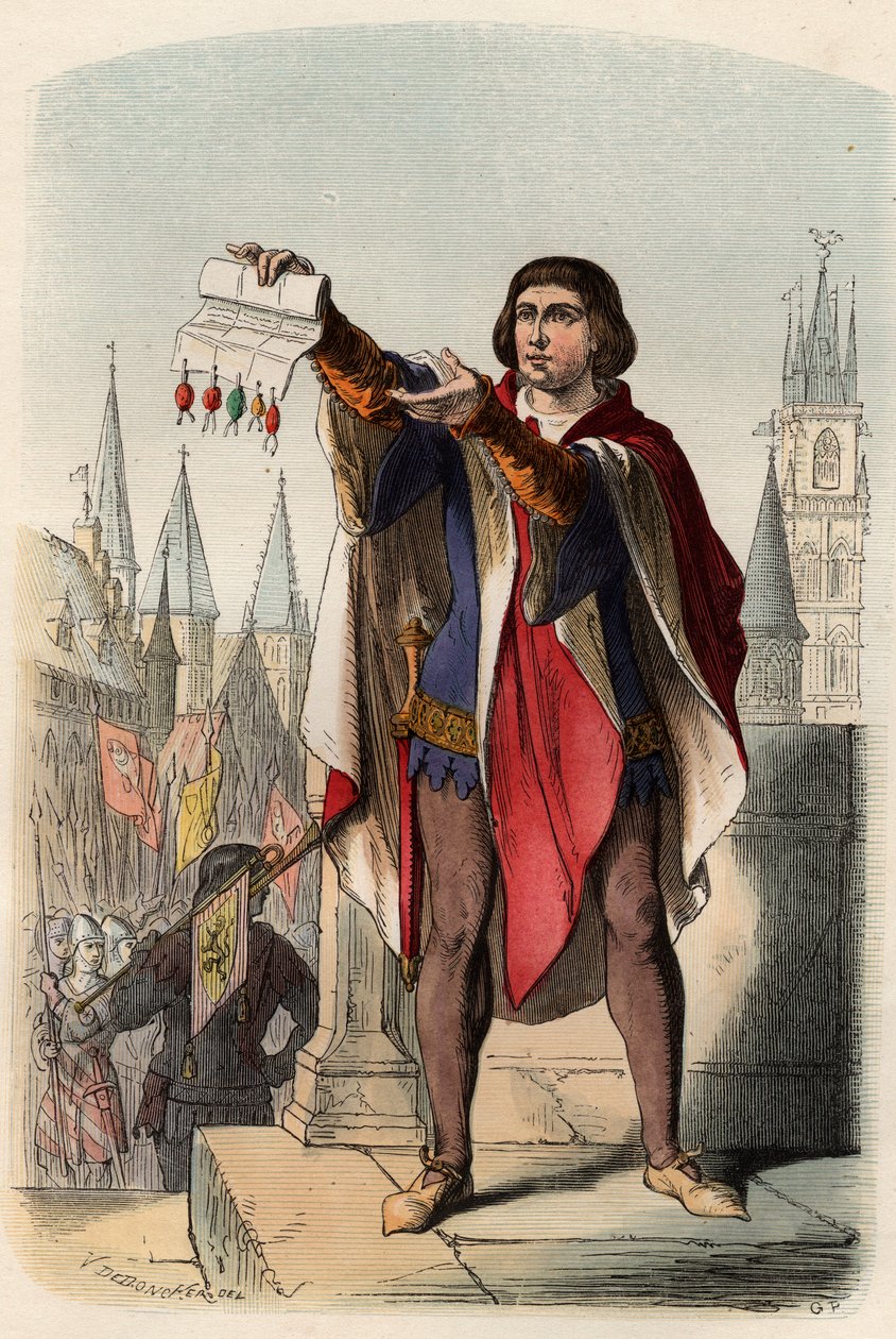 Portrait of Jacques or Jacob van Artevelde, Flemish politician. Engraving from 1868 in 