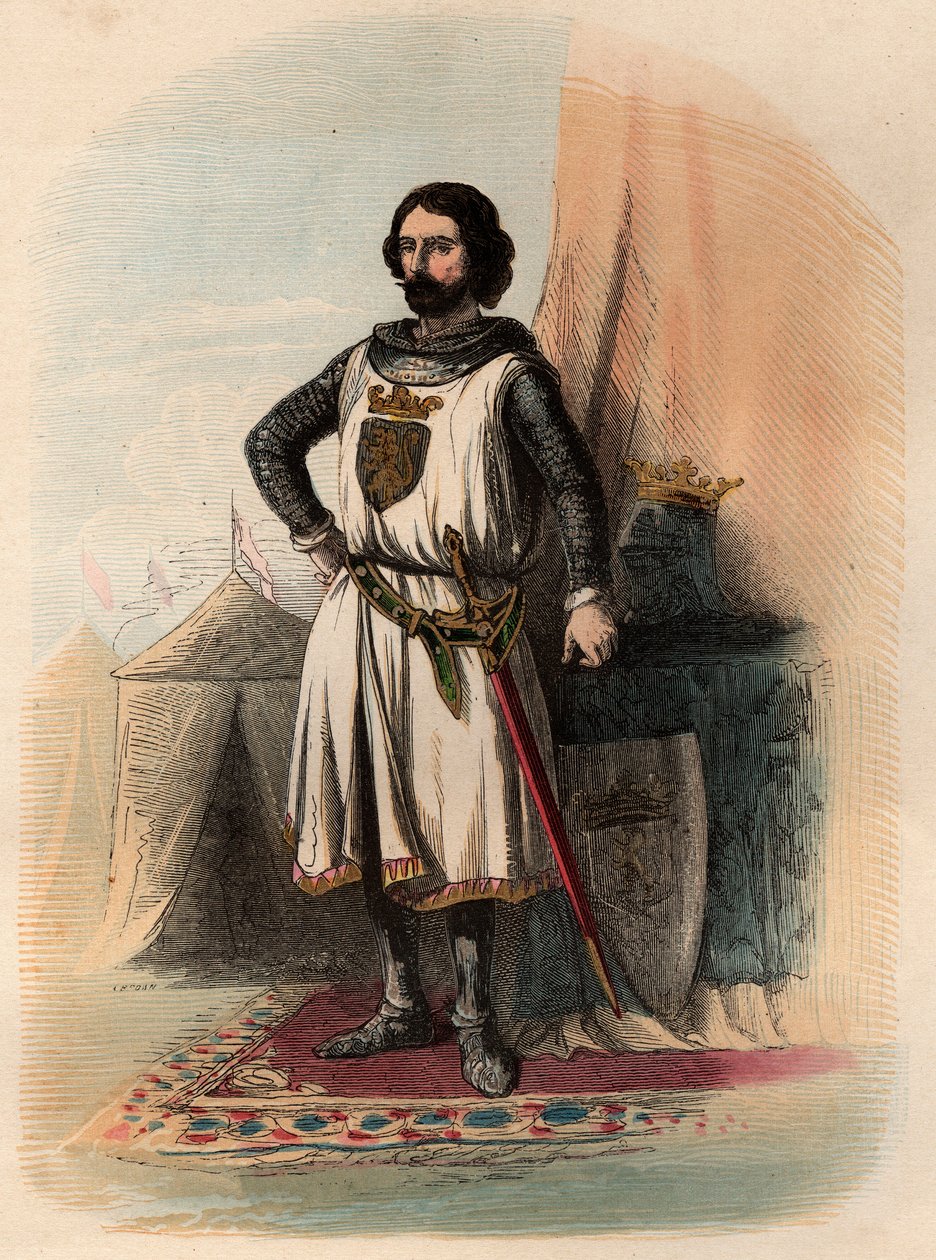 Portrait of John I of Brabant, known as the Victorious (1253-1294), was Duke of Brabant from 1267-1294 and Duke of Limburg from 1288-1294. Engraving from 1868 in 