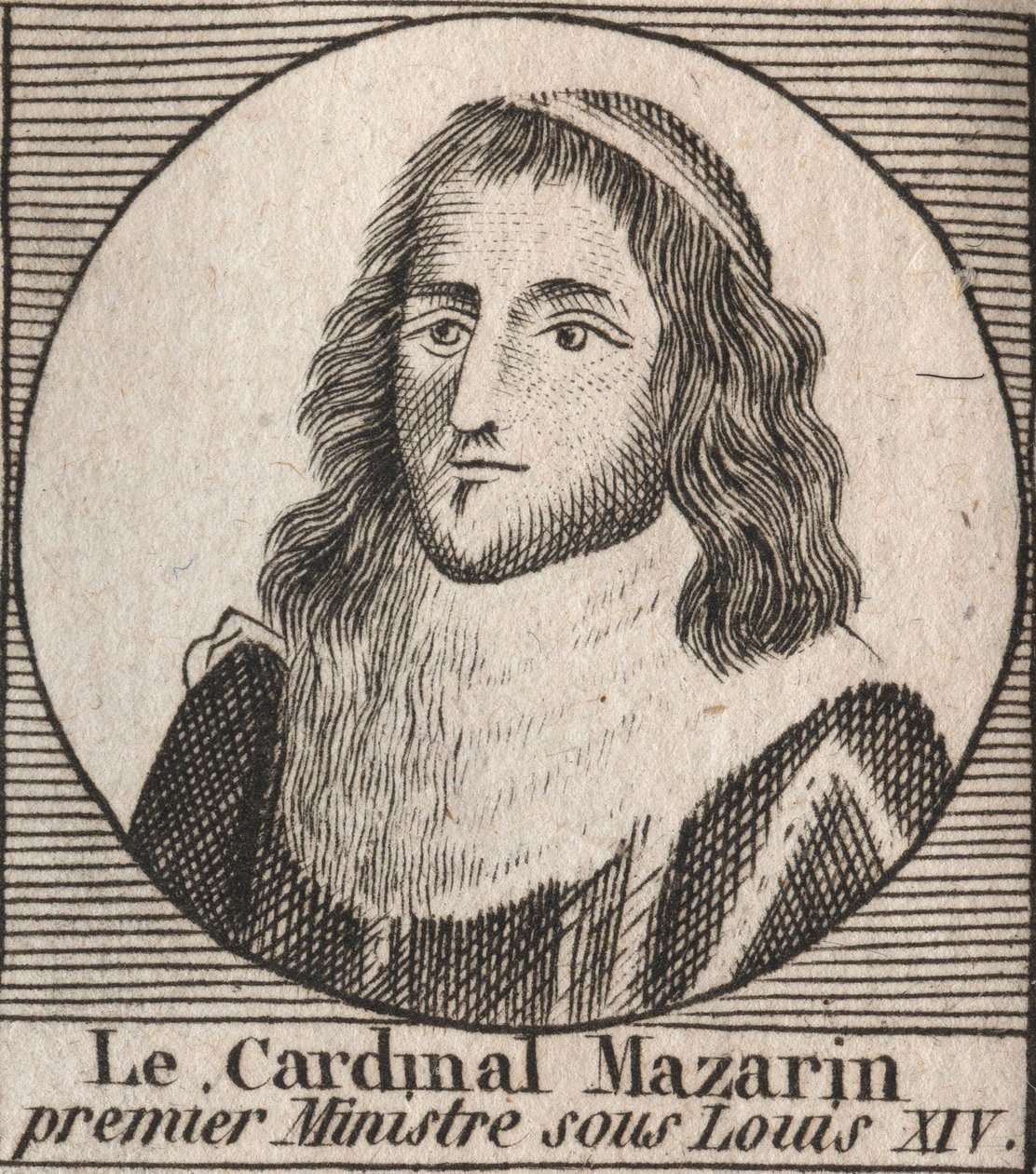 Portrait of Jules Mazarin (1602-1661), known as cardinal Mazarin, prime minister under Louis XIV - engraving from 