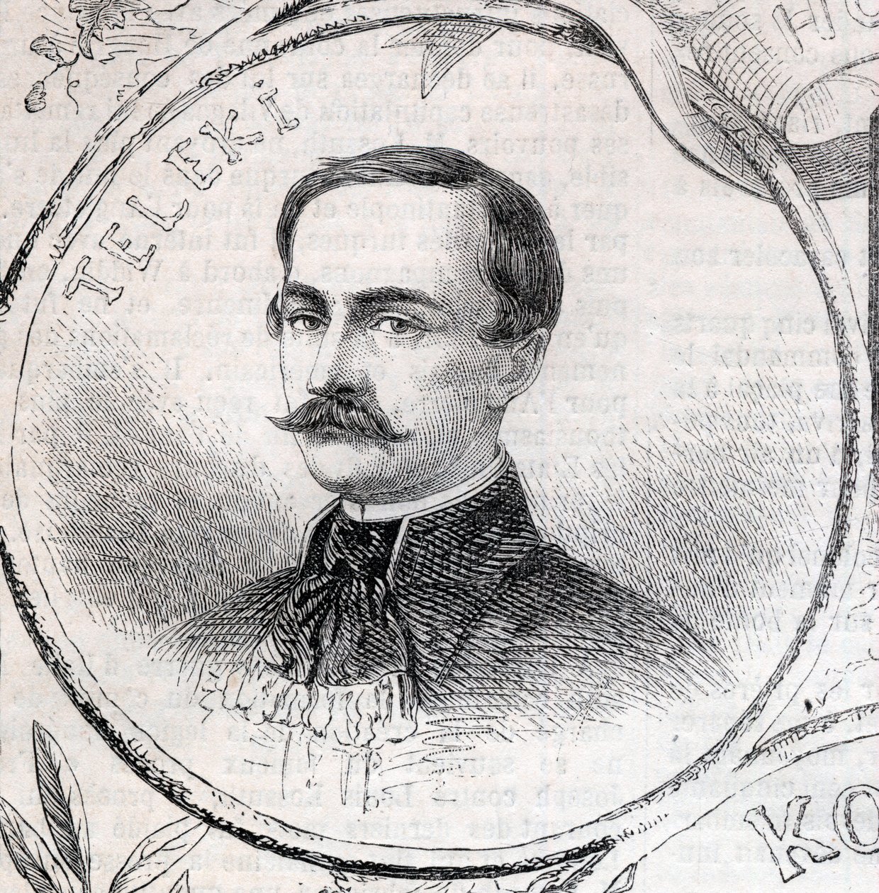Portrait of Laszlo Teleki, Hungarian writer and politician - Engraving in 