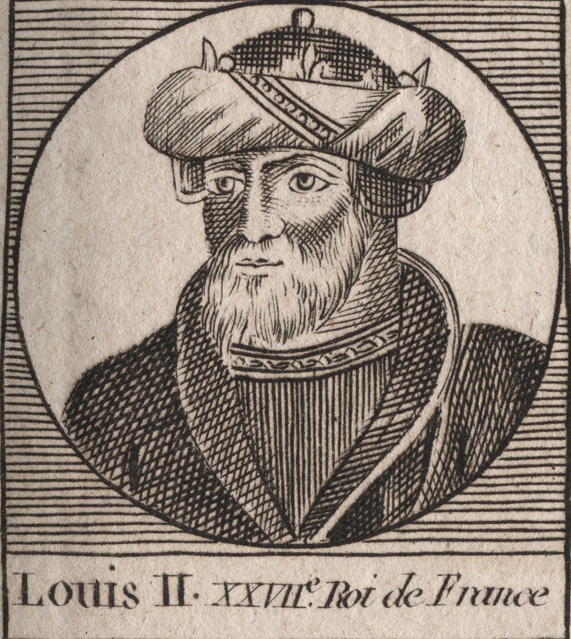 Portrait of Louis II the Stammerer (846 - 879), King of the Franks - engraving from 