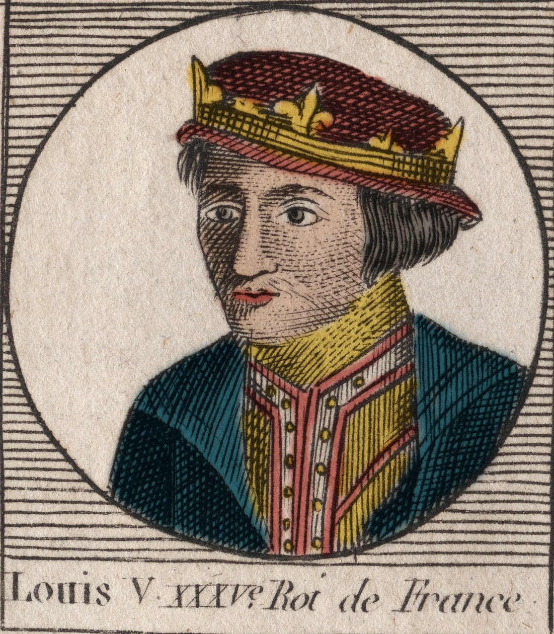 Portrait of Louis V the Indolent (967-987), King of France - engraving from 