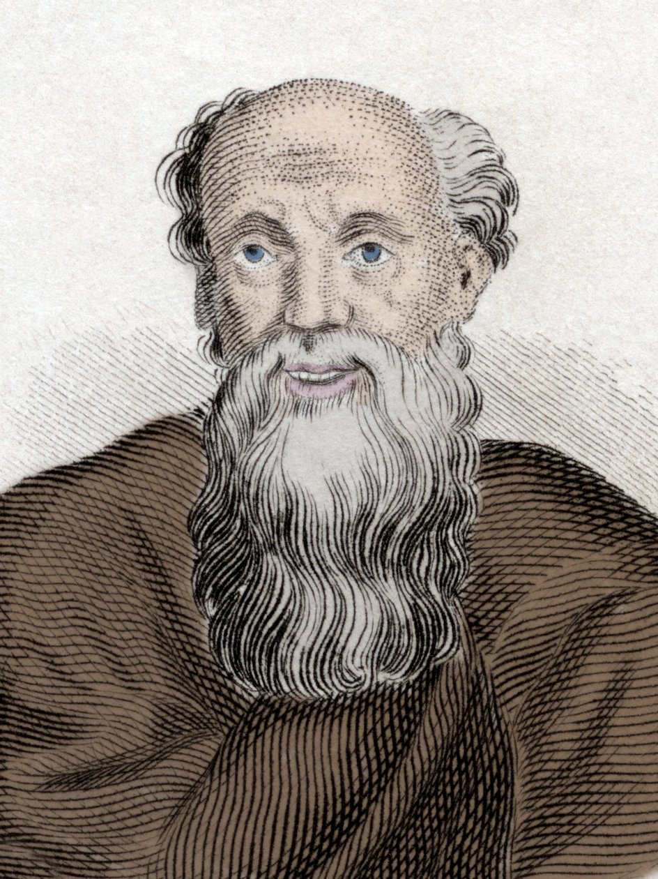 Portrait of the Greek Philosopher Democritus. Engraving of the 19th Century by Unknown artist