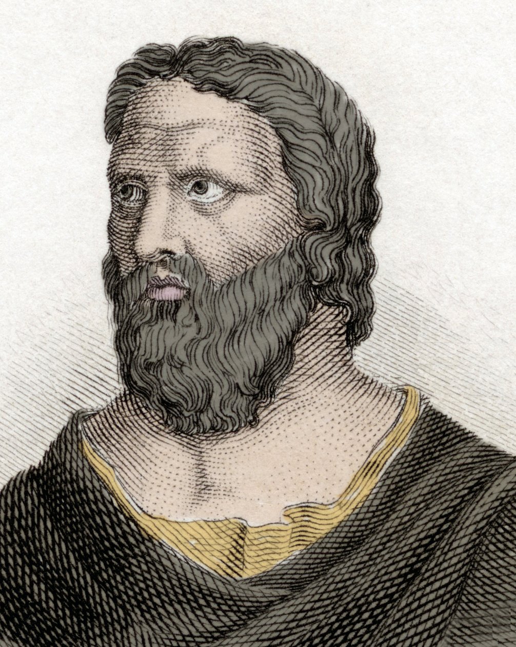 Portrait of the Greek philosopher Heraclitus of Ephesus. Engraving of the 19th century by Unknown artist