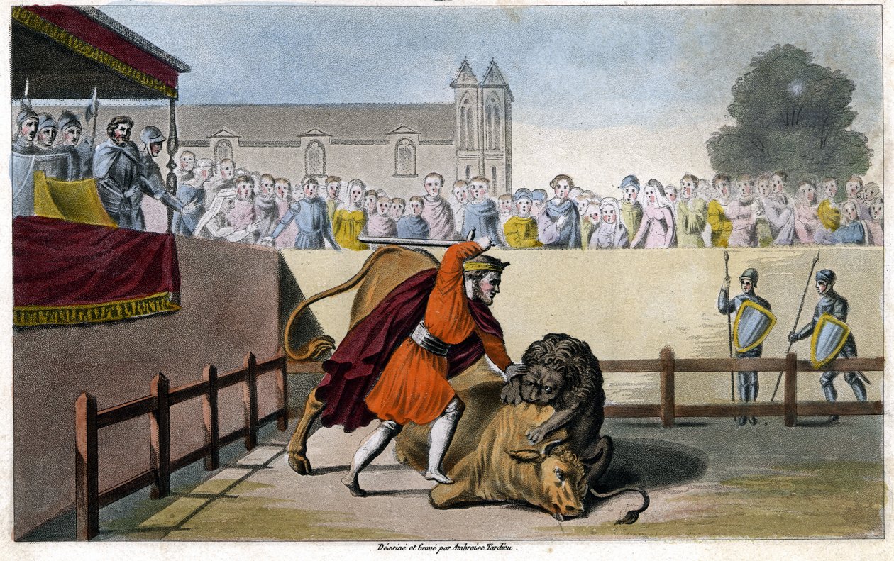 Pepin the Short Slays a Lion Fighting a Bull by Unknown artist