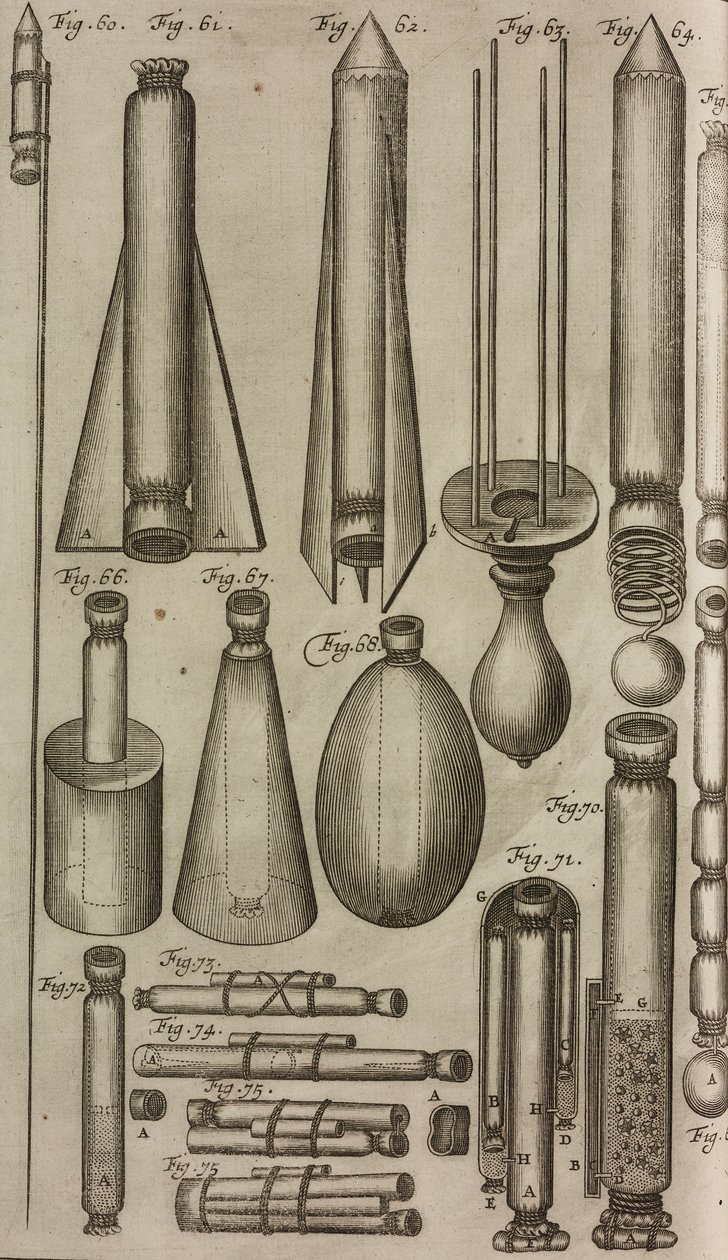 Pyrotechnic Rockets and Instruments, Engraving from Grand Art d ...