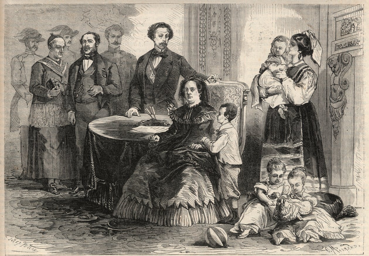 Queen Isabella II of Spain and Francois of Assisi of Bourbon took refuge with their children at the castle of Pau in France after the September Revolution. Among their children by Unknown artist