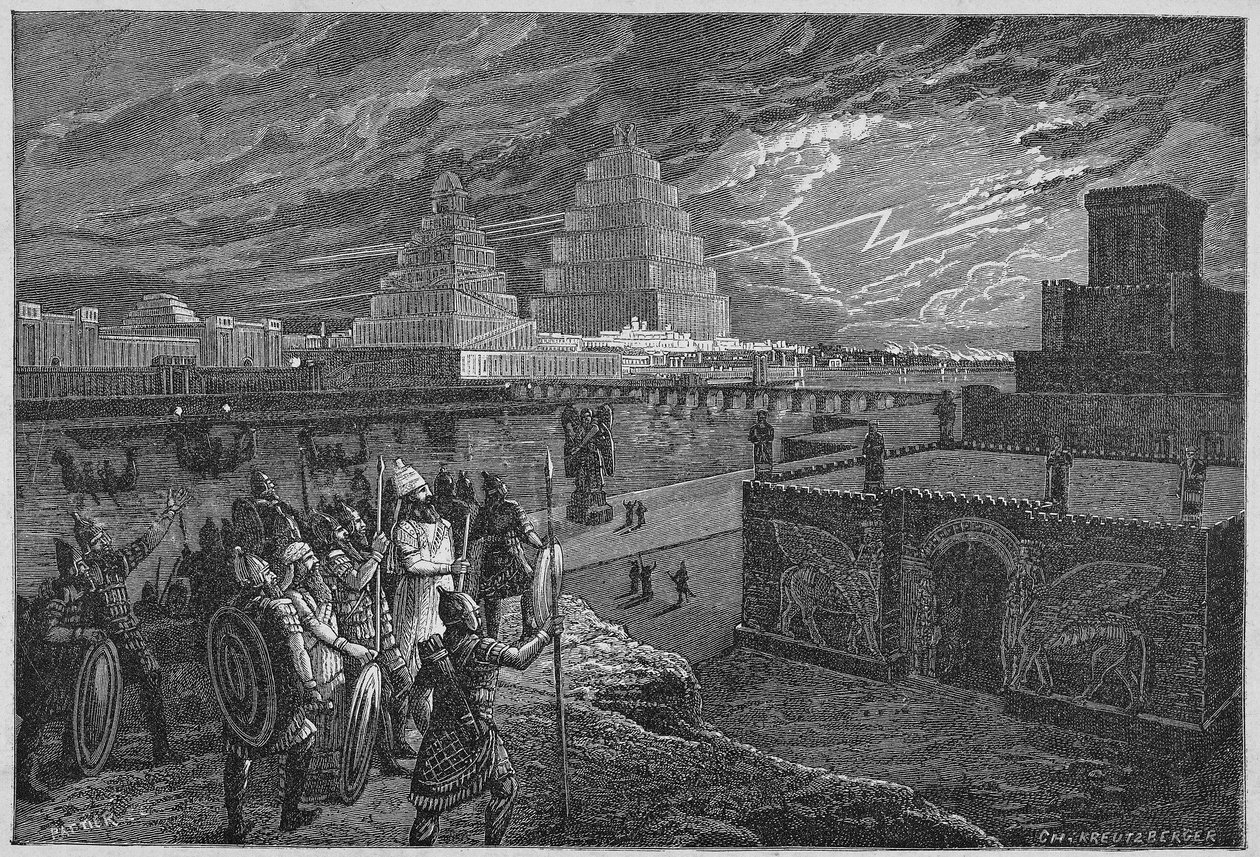 Reconstruction of the temples and palaces along the river of Babylon by Unknown artist
