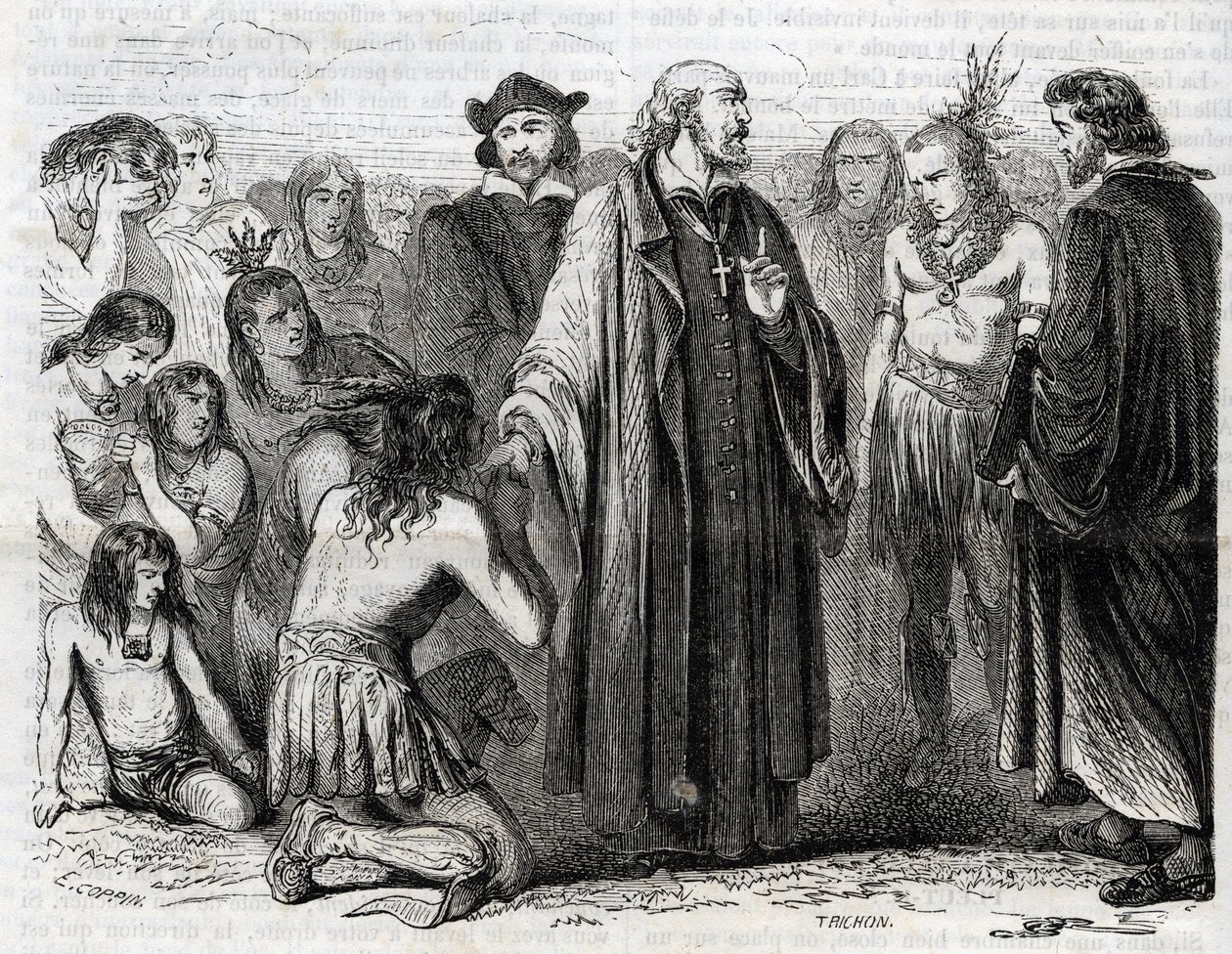 Representation of Bartolome de las Casas, Dominican Priest, Missionary with the Indians (engraving) by Unknown artist