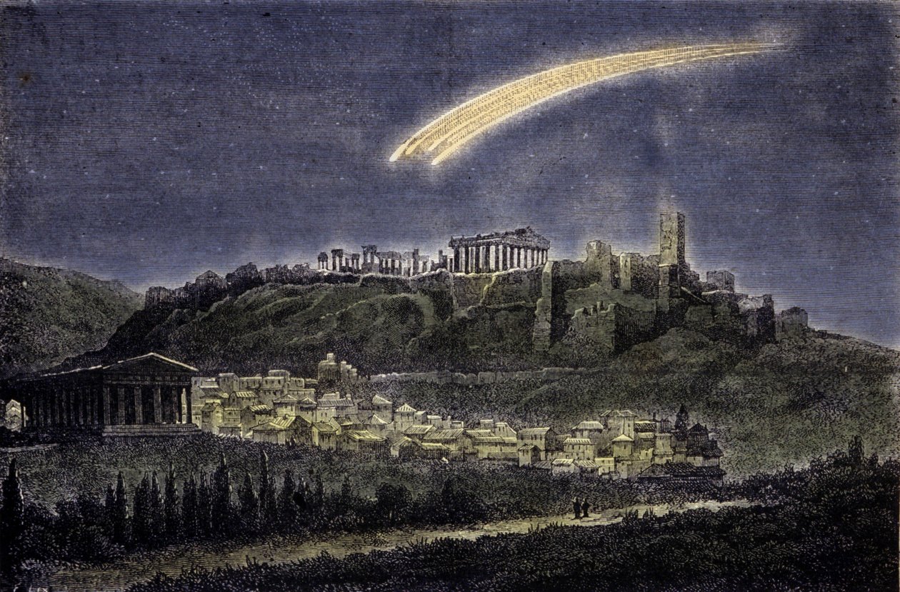 Representation of a comet above the town of Athens in 1878 by Unknown artist