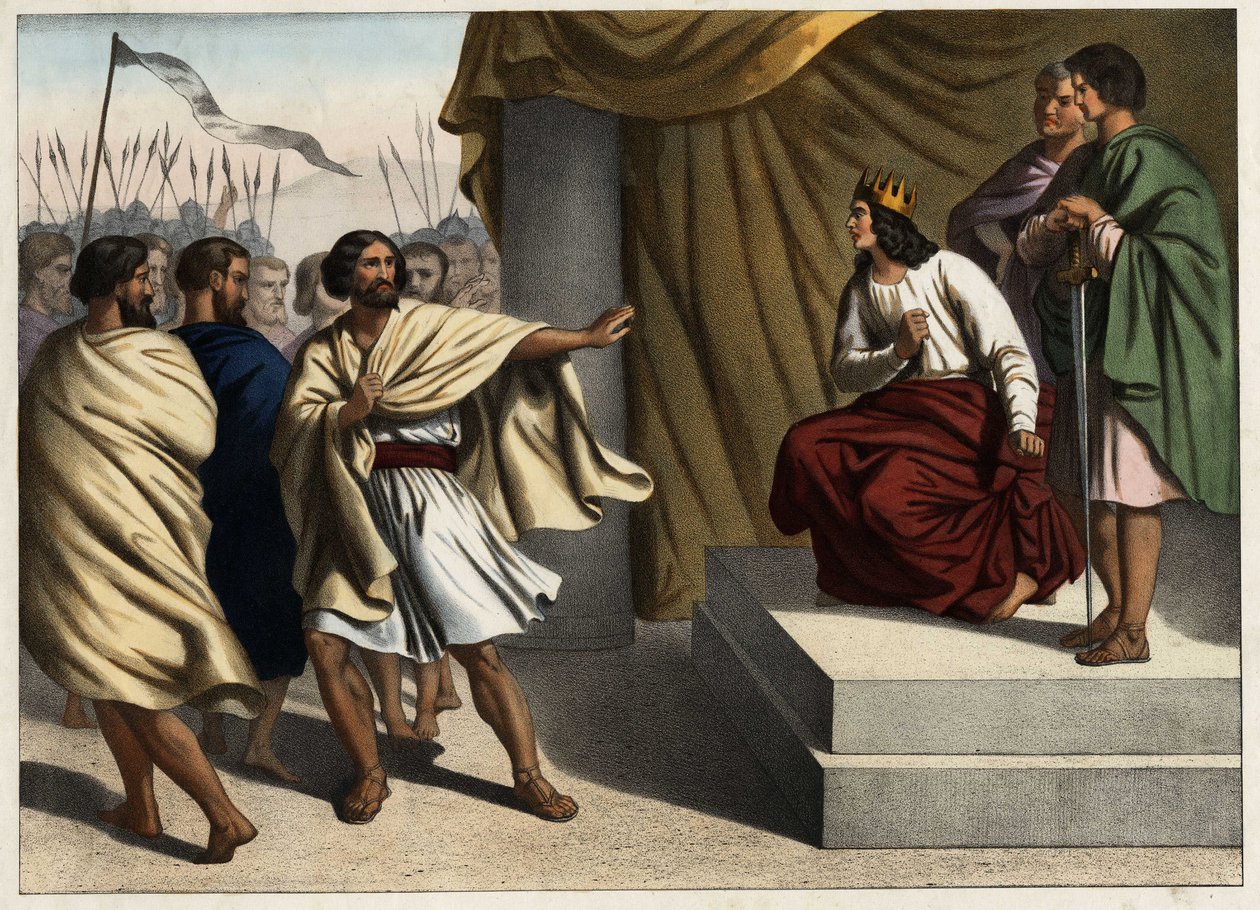 Roboam, the first king of Judas, triggered the revolt of the ten northern tribes. Anonymous engraving from the middle of the 19th century. by Unknown artist