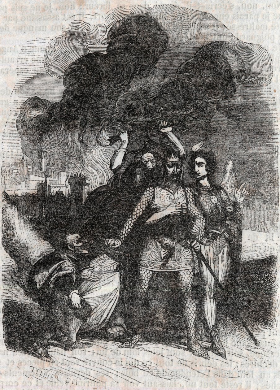 Rodomont abandons Paris - engraving of 1851 from Roland furieux (Orlando furioso) (16th century) by Ludovico Ariosto, known as the Ariosta - Edition translated from Italian by the Count of Tressan and published by Gustave Harvard 1851 by Unknown artist