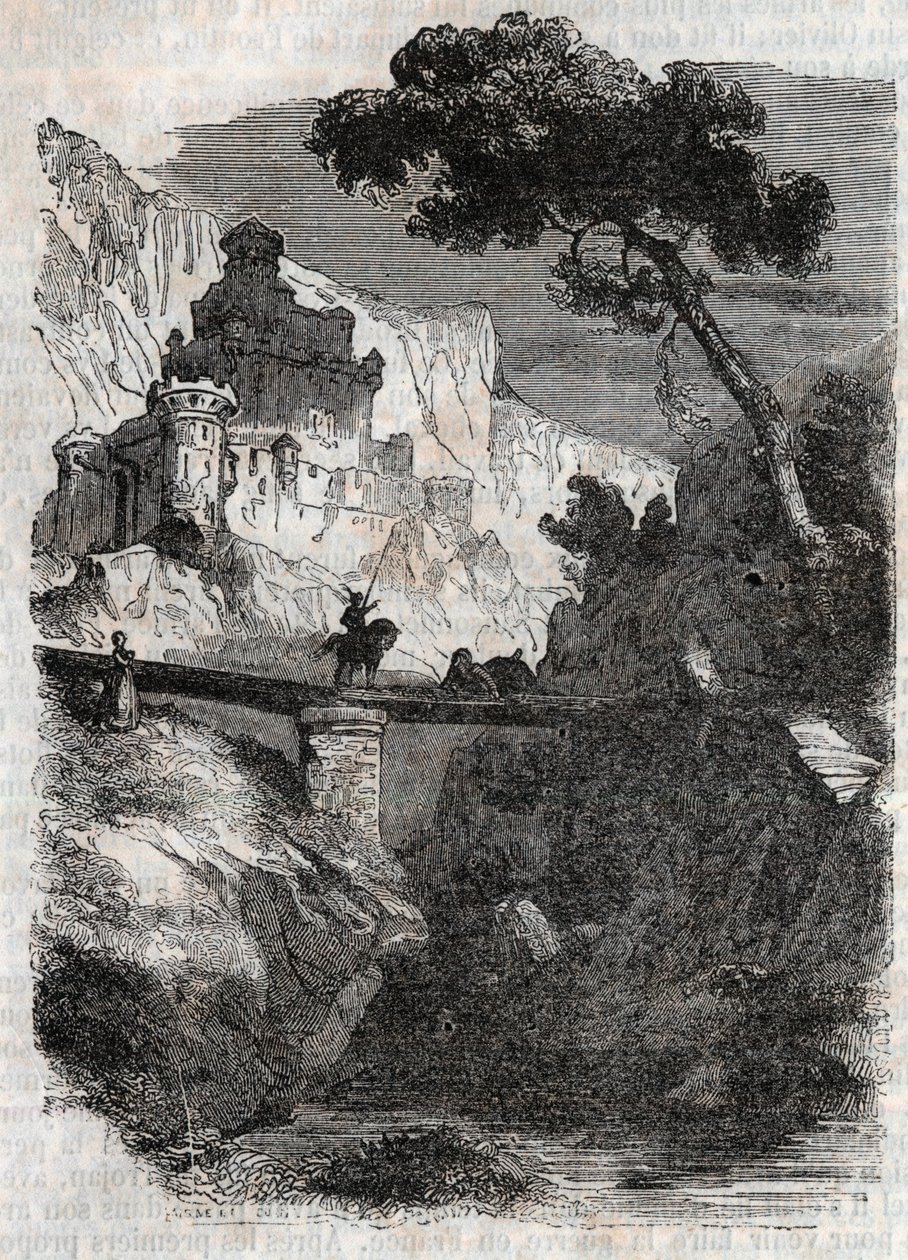 Rodomont defeated by Bradamante - engraving of 1851 from Furious Roland (Orlando furioso) (16th century) by Ludovico Ariosto, known as the Ariosta - Edition translated from Italian by the Count of Tressan and published by Gustave Harvard 1851 by Unknown artist