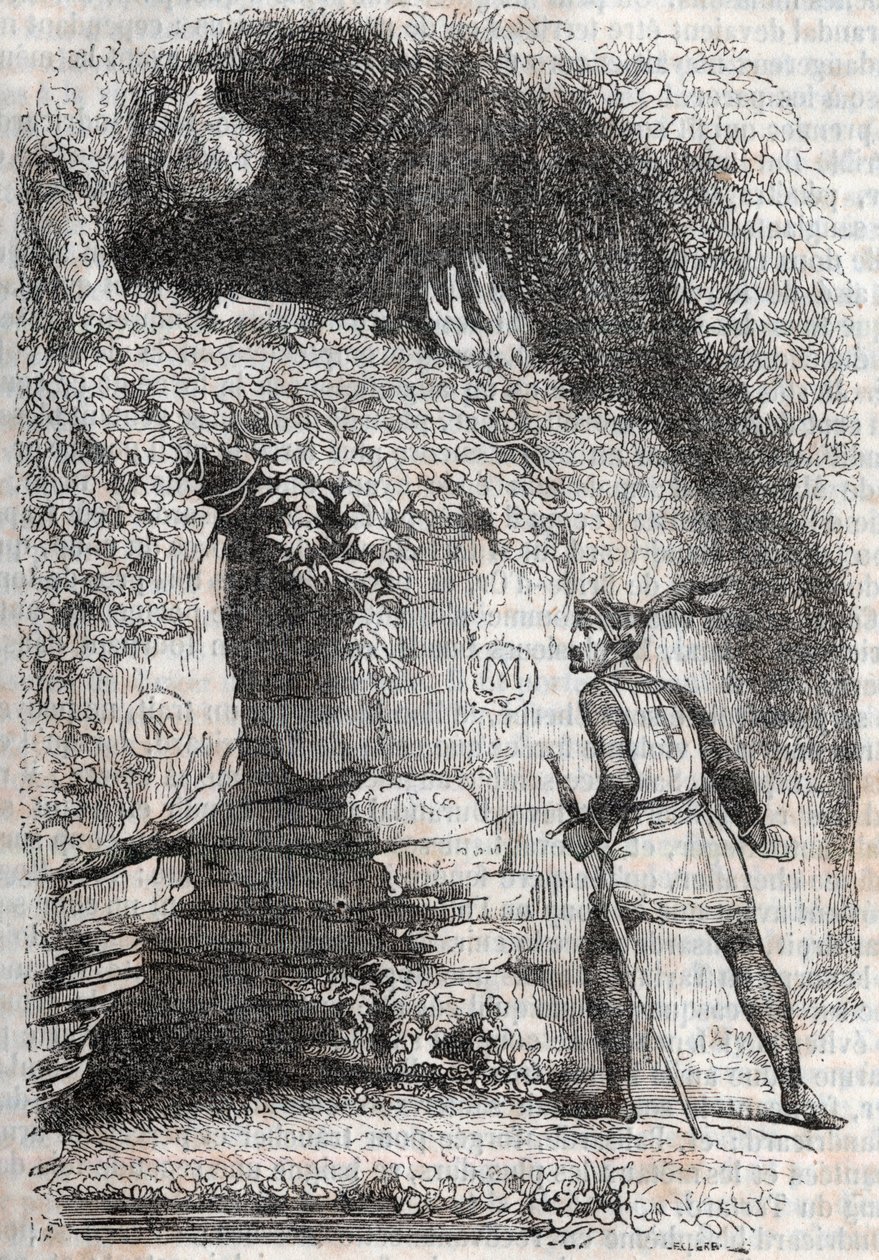 Roland finds the figures of Medoro and Angelica - engraving of 1851 from 