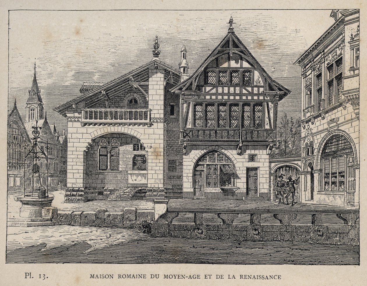 Roman house of the Middle Ages and Renaissance - engraving of 1889 in 