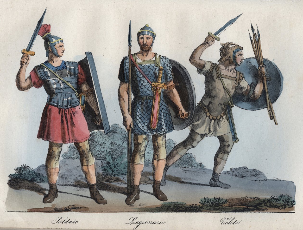 Roman Soldier - Legionary - Velites (light infantry) - engraving from 