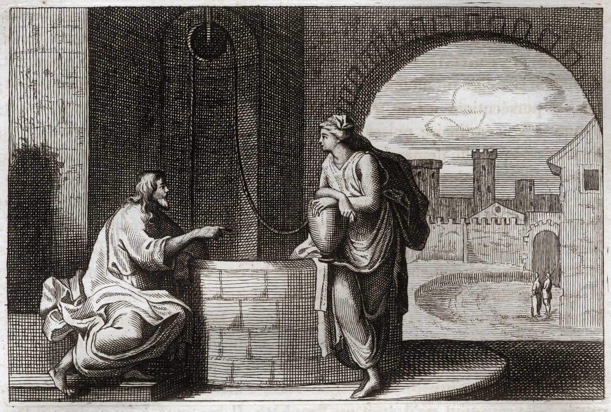 Royaumont Bible, New Testament: Christ and Samaritan at the Well (illustration from 1811) by Unknown artist