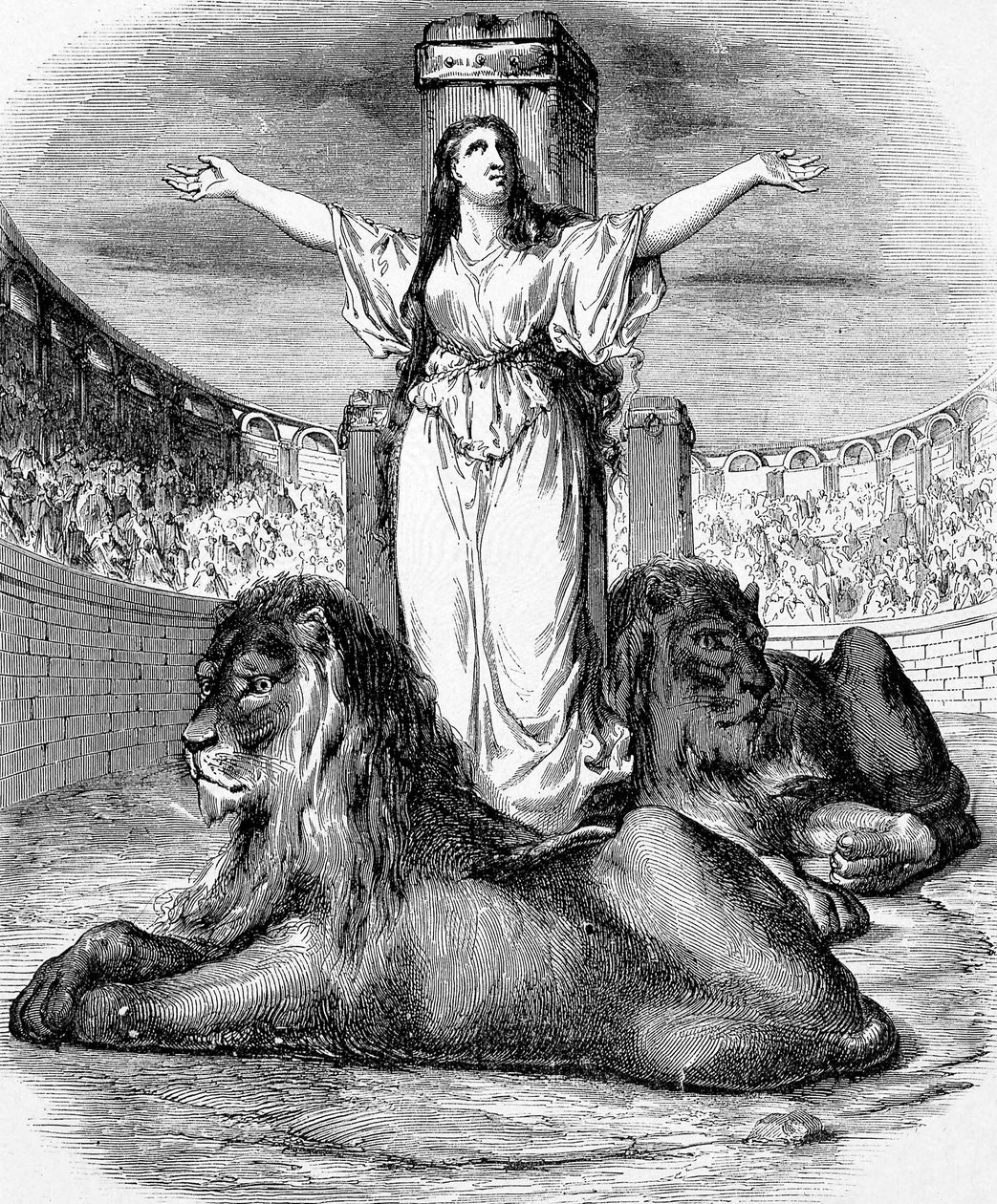 Saint Blandine, Young Christian Slave, Martyred in Lions Ring in Lyons in 177, Engraving by Unknown artist