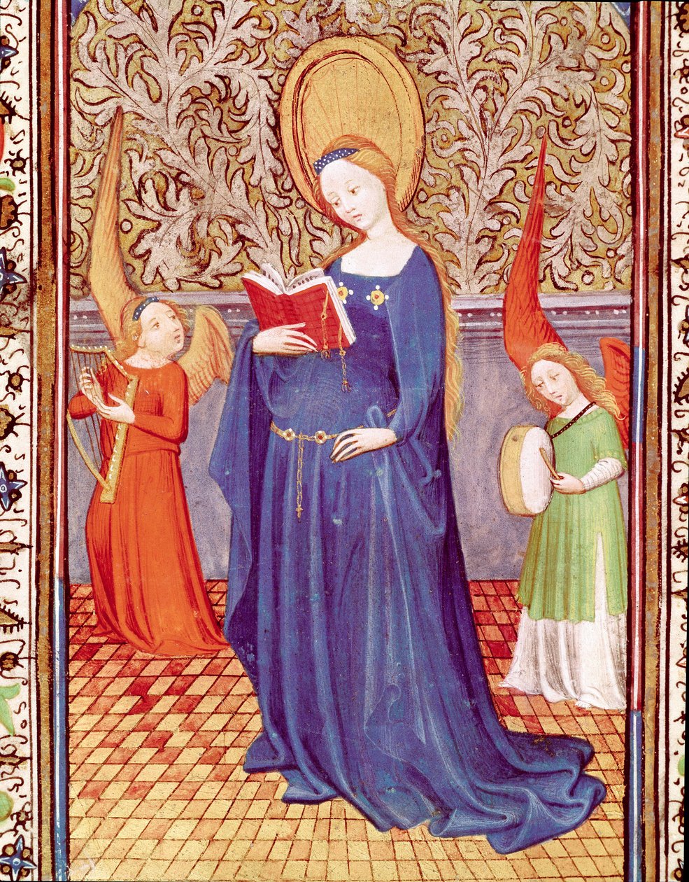 Saint Cecile surrounded by two angel musicians. Miniature from 