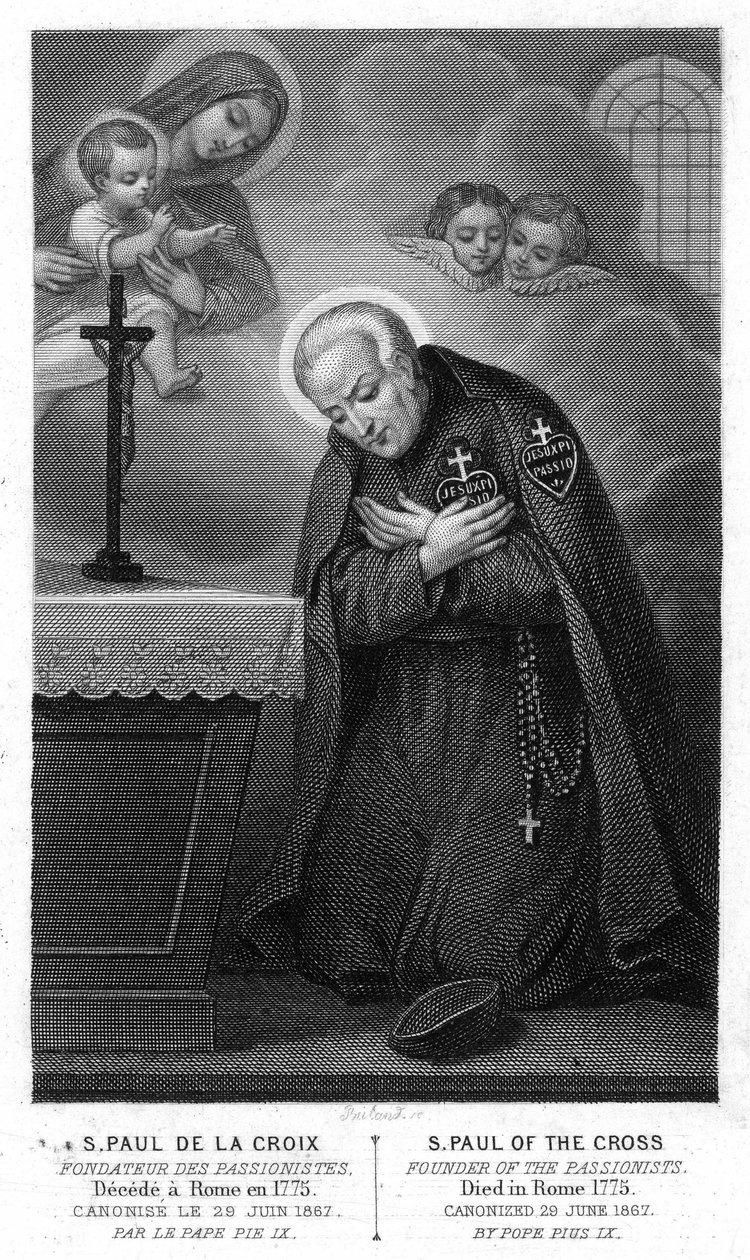 Saint Paul of the Cross, Founder of the Passionists, Disappointed in Rome in 1775, Canonized on 29 June 1867 by Pope Pius IX (19th Century Engraving) by Unknown artist