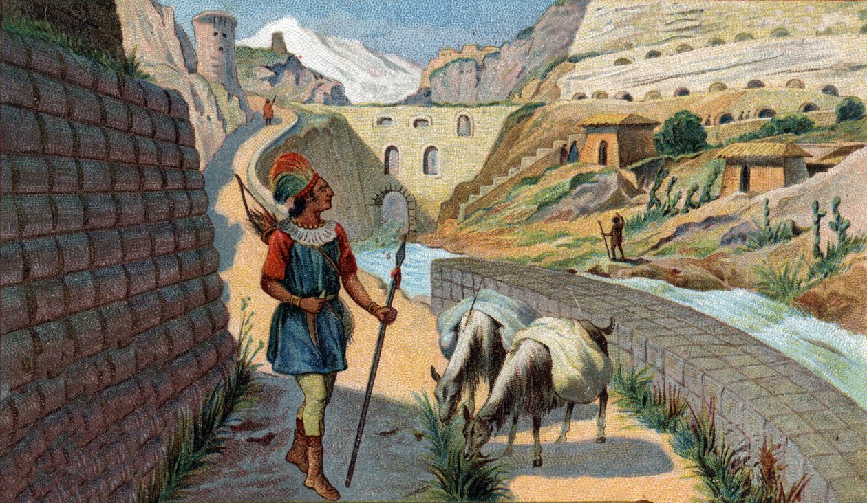 Scenes of Missing Kingdoms: Chaussee of the Incas - Chromolithography of the 19th Century by Unknown artist