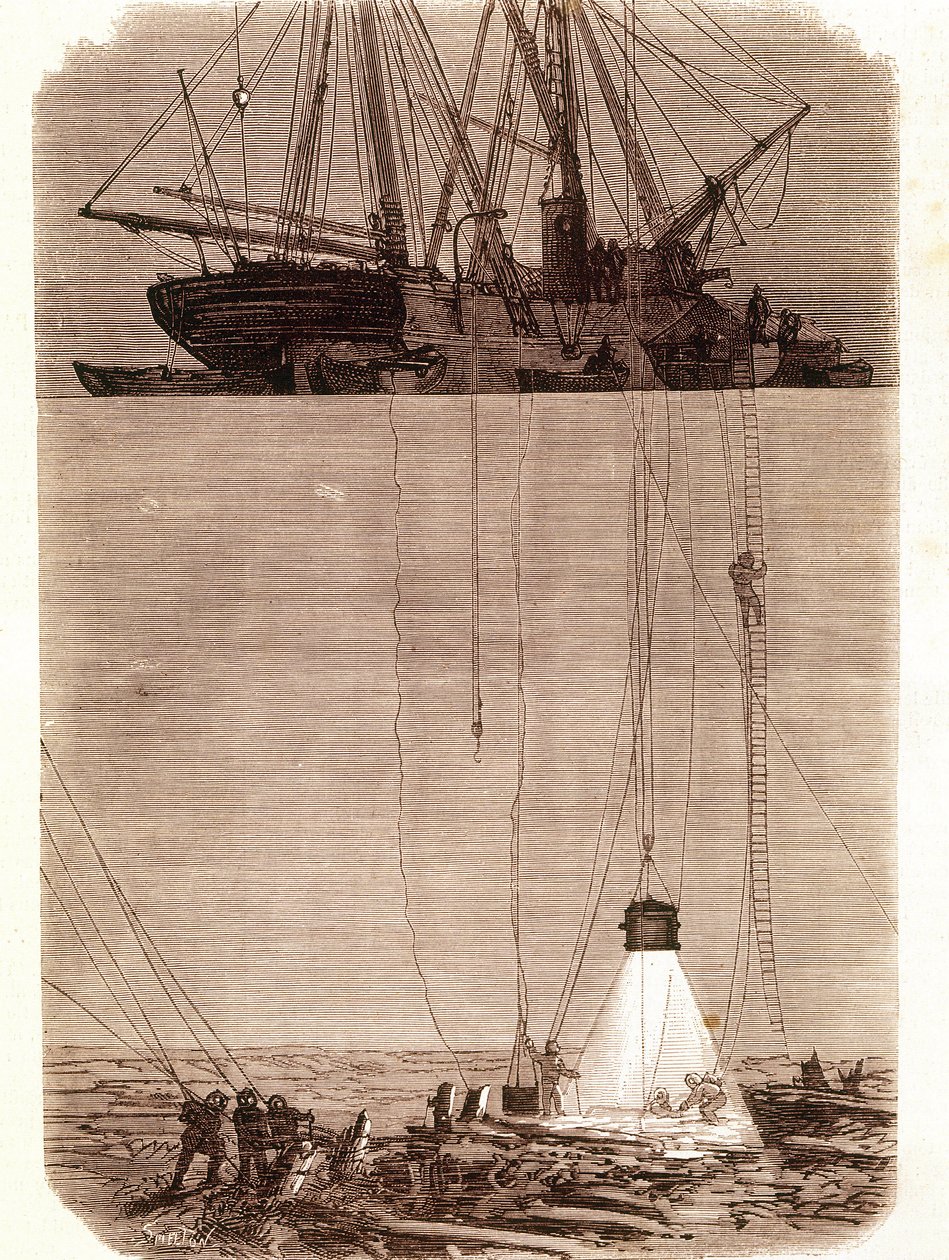 Search for Spanish Galleons Shipwrecked in Vigo Bay in 1702. Page Taken from Emporio Picturesco 1871 by Unknown artist