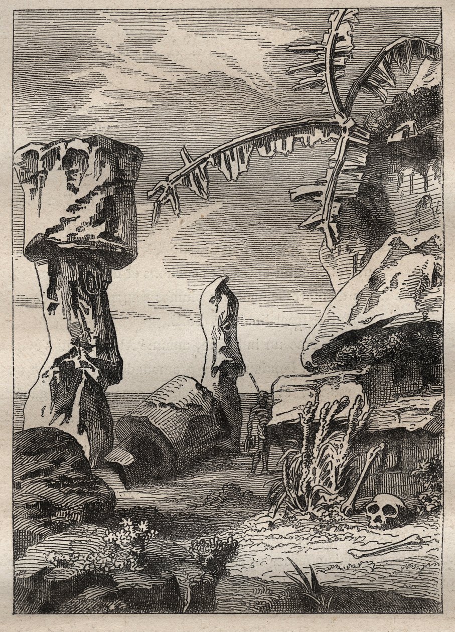 Second voyage (1772-1775) by Captain James Cook (1728-1779): monuments of Easter Island (monumental statues, moai) - illustration taken from 
