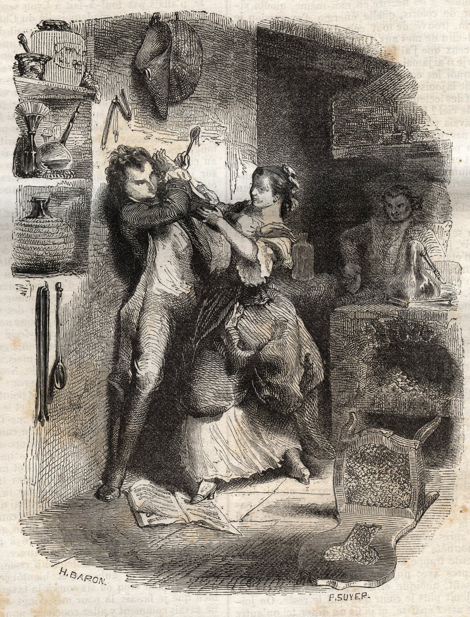 She smeared me my face, and all this was delicious - Illustration for the confessions by Jean-Jacques Rousseau - engraving of 1849 by Unknown artist