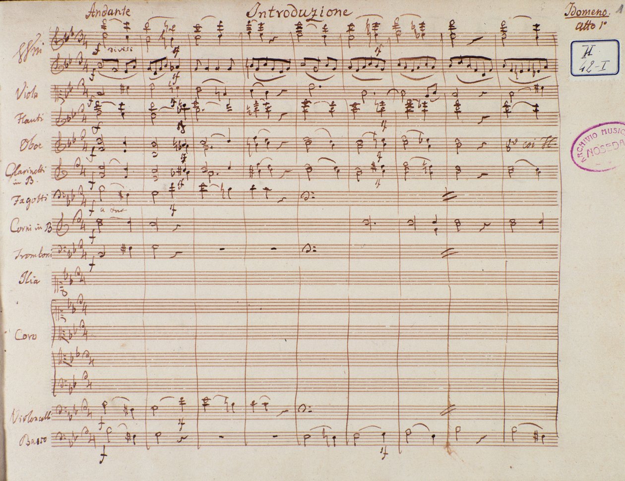Sheet music page for Idomeneo, King of Crete, opera by Mozart, Lichtenthal version (1843) by Unknown artist