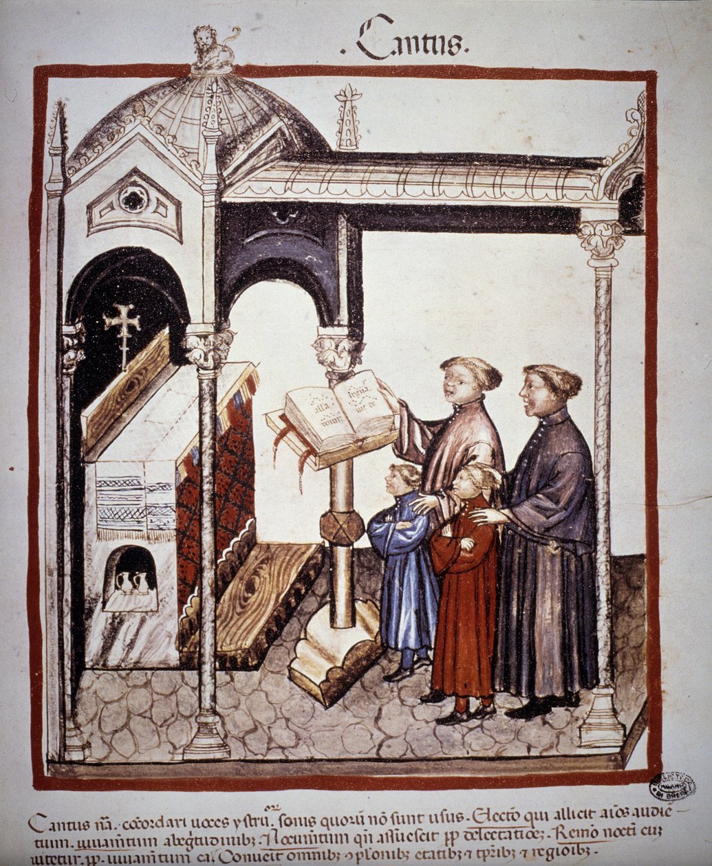 Singing (a family singing in a church) - in Tacuinum Sanitatis of the 14th century. B.N, Vienna by Unknown artist