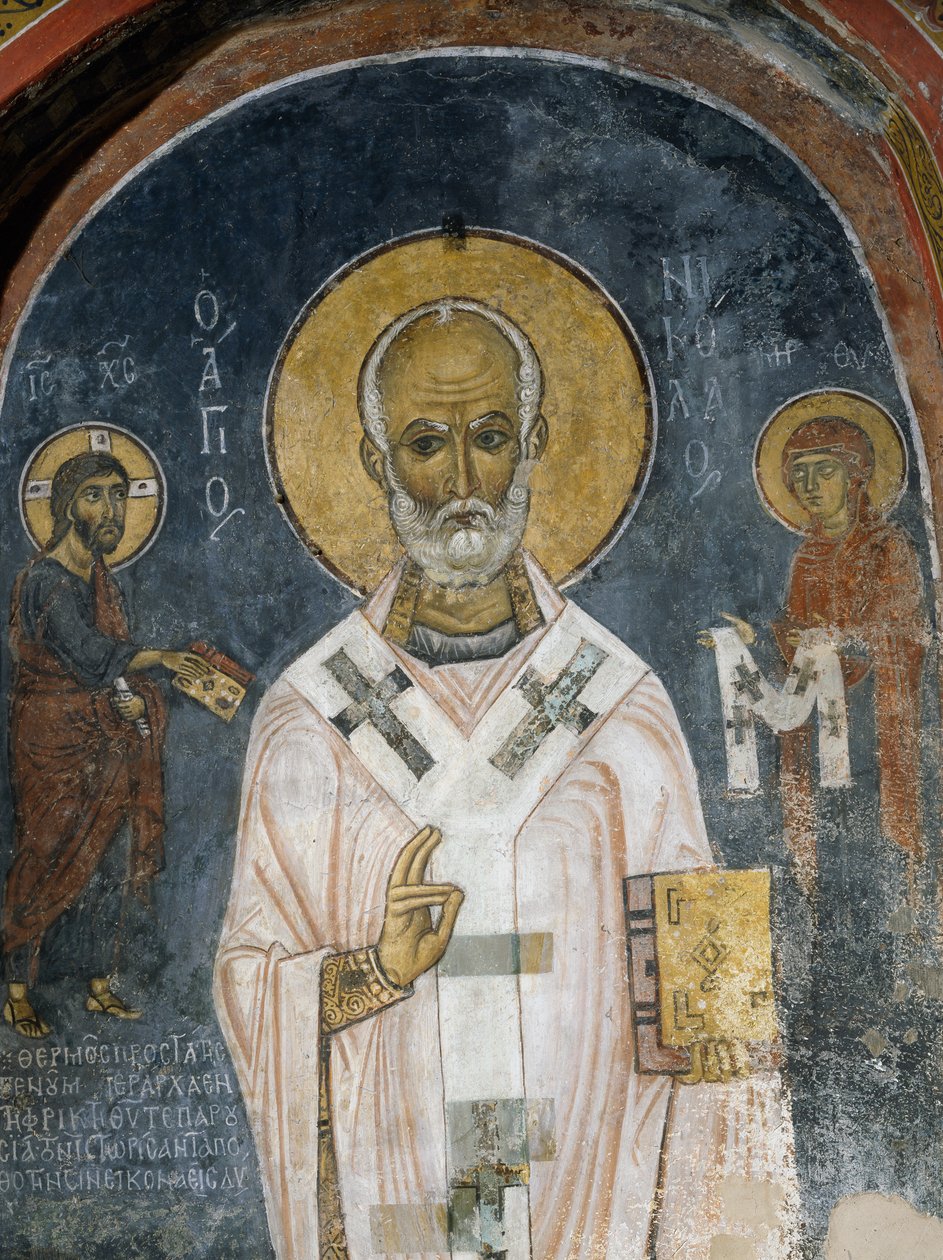St Nicholas of Myra, fresco, Church of Ayios Nikolaos tis Steyis (Saint Nicholas of Roof), Troodos mountains, Cyprus (12th century) by Unknown artist