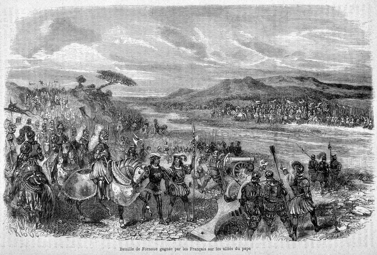 The Battle of Fornoua (Fornovo) won by the French over the allies of ...